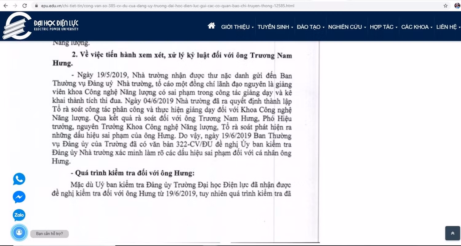 Tài liệu trả lời của trường Đại học Điện Lực.