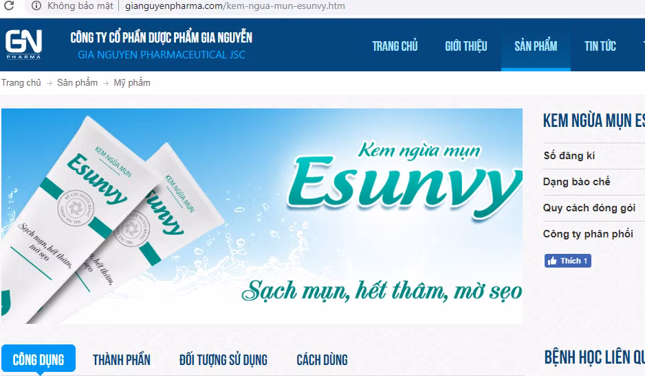 Thu hồi kem ngừa mụn Esunvy của Công ty Gia Nguyễn