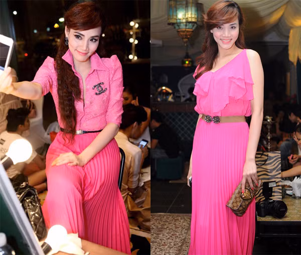 Màu hồng với đủ sắc thái khác nhau, từ hồng phấn, hồng pastel tới hồng đậm, hồng neon... đều khiến Á hậu Trang Nhung bị "nghiện". Bất cứ trang phục nào có gam màu này, cô cũng không thể "chối từ" nên thường diện chúng khi đi sự kiện, làm mẫu, nghỉ mát... Tới tham dự các sự kiện, Trang Nhung chọn cho mình chiếc váy xếp ly màu hồng rực rỡ, rất duyên dáng và nữ tính. Màu hồng với đủ sắc thái khác nhau, từ hồng phấn, hồng pastel tới hồng đậm, hồng neon... đều khiến Á hậu Trang Nhung bị "nghiện". Bất cứ trang phục nào có gam màu này, cô cũng không thể "chối từ" nên thường diện chúng khi đi sự kiện, làm mẫu, nghỉ mát... Tới tham dự các sự kiện, Trang Nhung chọn cho mình chiếc váy xếp ly màu hồng rực rỡ, rất duyên dáng và nữ tính.