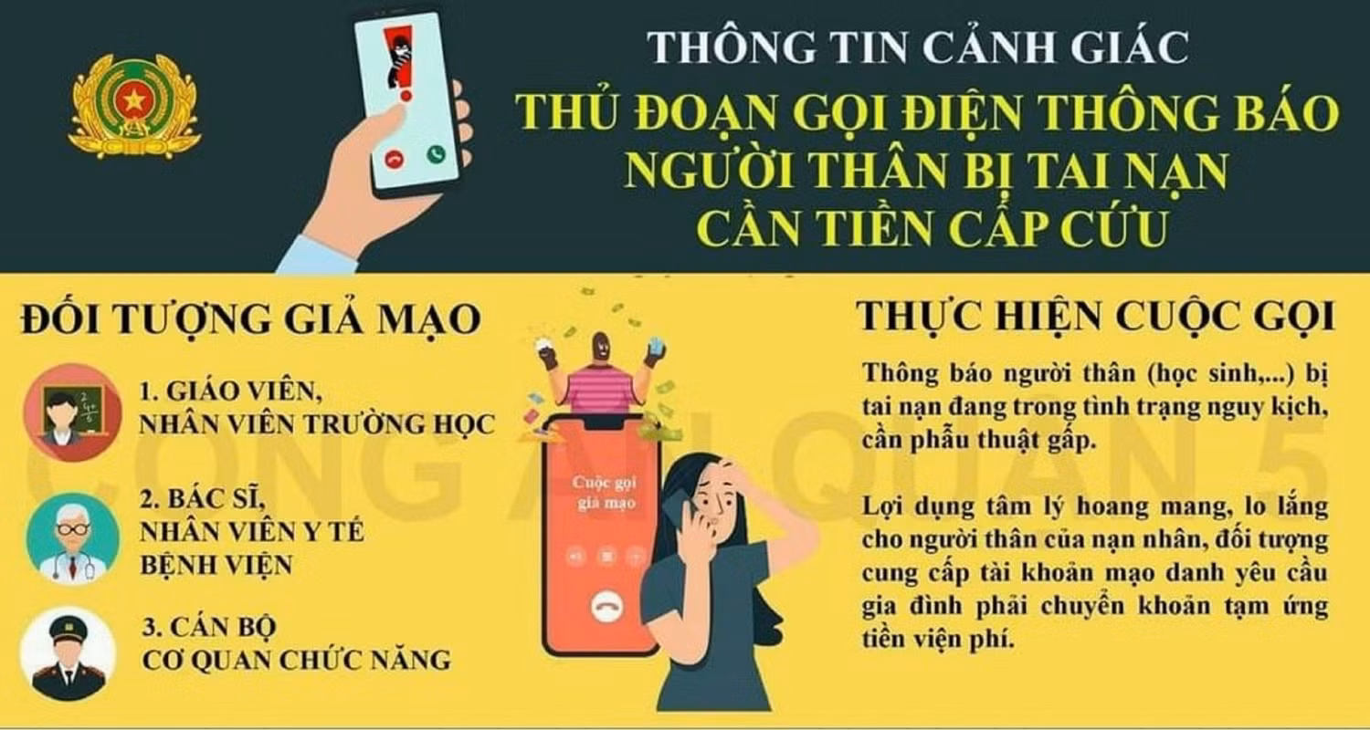 Một áp phích cảnh báo về tình trạng gọi điện lừa đảo được phụ huynh học sinh chia sẻ, để tránh bị lừa. Ảnh chụp lại màn hình.