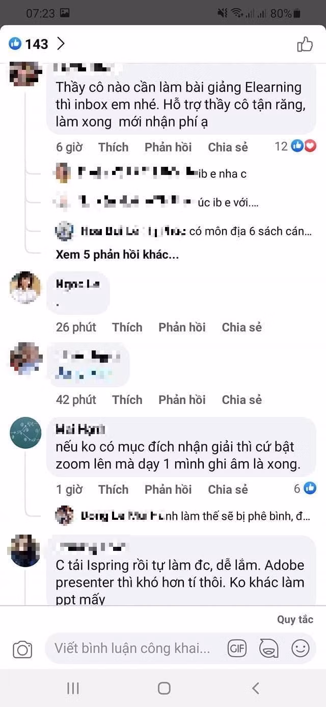 Có cầu ắt có cung, giáo viên rao bán bài giảng e-Learning. (Ảnh chụp màn hình)