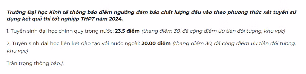 Điểm sàn của Trường Đại học Kinh tế - Đại học Quốc gia Hà Nội