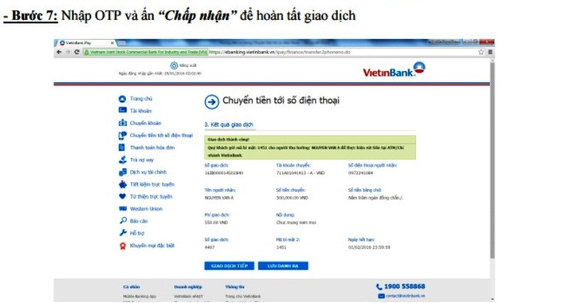 Sau bước 7, khách hàng thực hiện bước 8 gửi "mã bí mật 2" được thông báo tại màn hình ipay và Vietinbank gửi qua tin nhắn SMS cho người nhận tiền để thực hiện rút tiền không dùng thẻ tại máy ATM Sau bước 7, khách hàng thực hiện bước 8 gửi "mã bí mật 2" được thông báo tại màn hình ipay và Vietinbank gửi qua tin nhắn SMS cho người nhận tiền để thực hiện rút tiền không dùng thẻ tại máy ATM