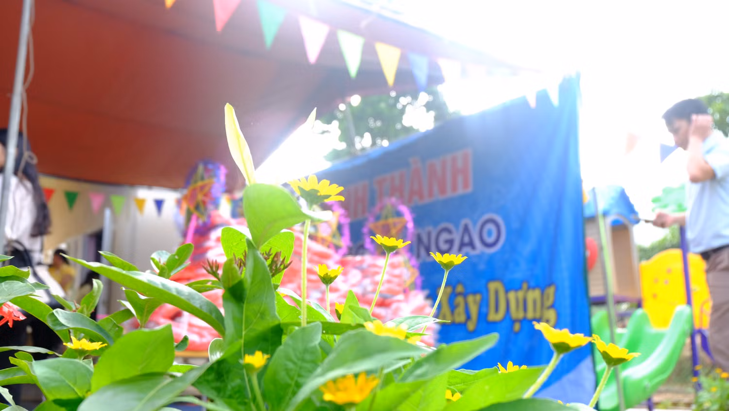 Hoa đã nở trong sân trường Nà Ngao, ngôi trường mới sẽ giúp Nà Ngao có một tương lai tươi sáng hơn...