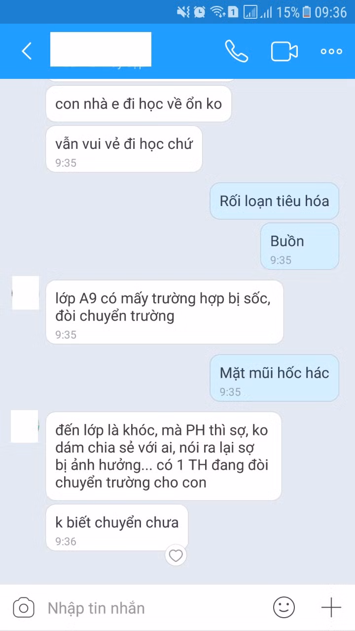 Một số em phải đi học nhờ đã sốc và mệt mỏi. (ảnh chụp màn hình của phụ huynh học sinh)