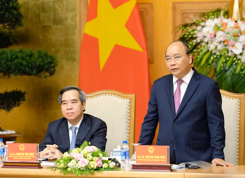 Thủ tướng phát biểu tại cuộc gặp mặt các doanh nghiệp, diễn giả của Diễn đàn cấp cao về công nghiệp 4.0. Ảnh: VGP.