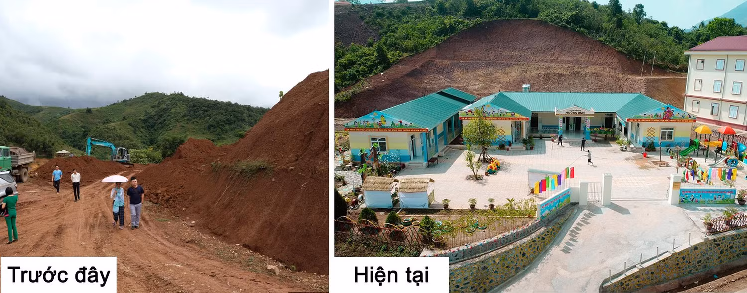 Mảnh đất trống ngày nào giờ đã đầy ắp tiếng cười nói, tiếng hát vang ra từ những lớp học, khu vui chơi. Toàn cảnh trường Mầm non Mường Đun khang trang được xây dựng trên diện tích 5.000m2 với các hạng mục hoàn chỉnh.