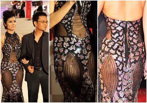 Chiếc váy của Kiều Thanh cũng có thể được đem ra so sánh về độ táo bạo. "Mặc như không mặc" trào lưu thời trang hoàn toàn mới của sao Việt. (Nguồn: internet)