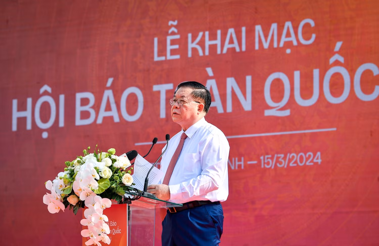 Đồng chí Nguyễn Trọng Nghĩa, Bí thư Trung ương Đảng, Trưởng Ban Tuyên giáo Trung ương phát biểu tại Lễ khai mạc Hội Báo toàn quốc 2024.