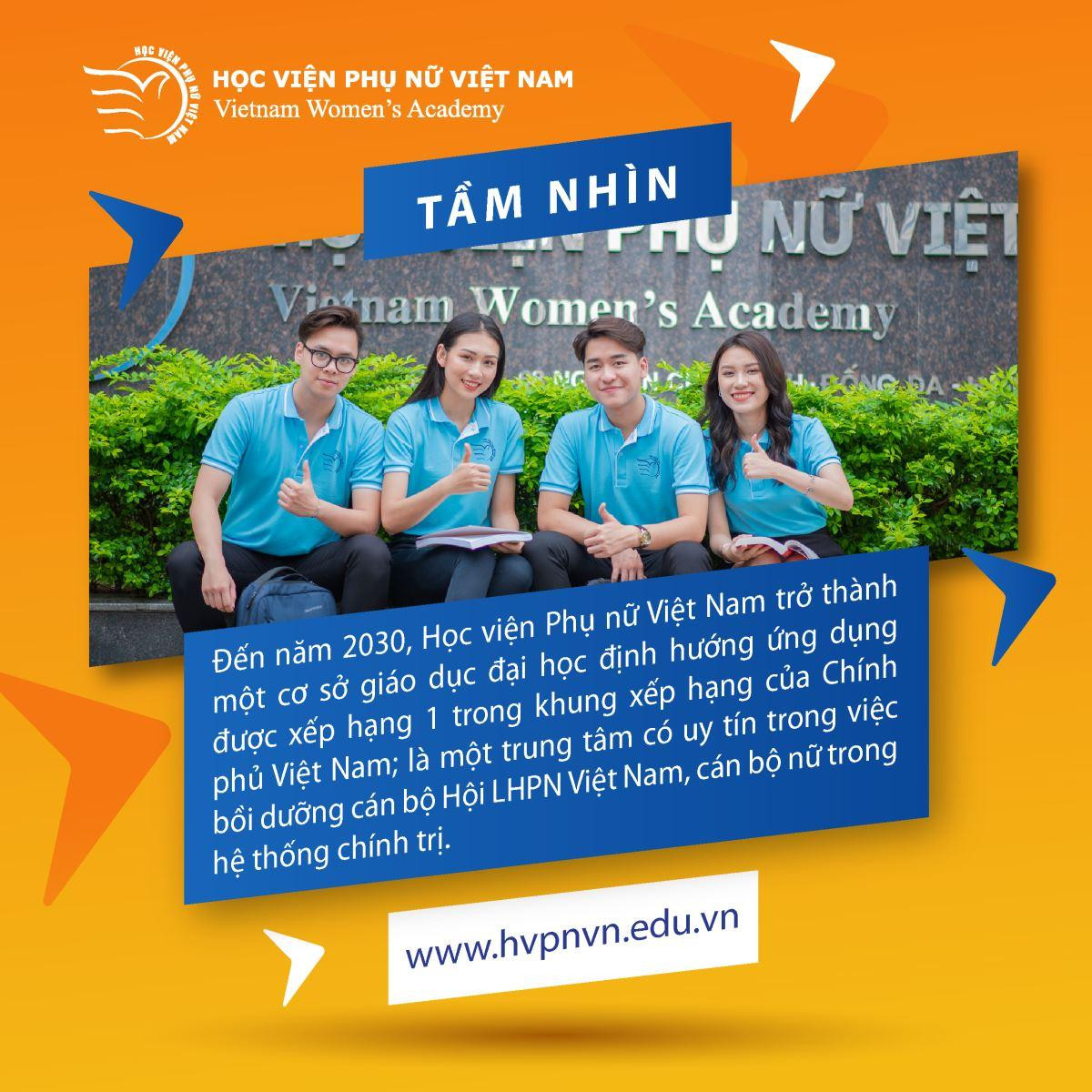 Trong Tầm nhìn của Học viện Phụ nữ Việt Nam cũng thể hiện việc "là một trung tâm có uy tín trong việc bồi dưỡng cán bộ Hội liên hiệp Phụ nữ Việt Nam, cán bộ nữ trong hệ thống chính trị”. Ảnh: hvpnvn.edu.vn