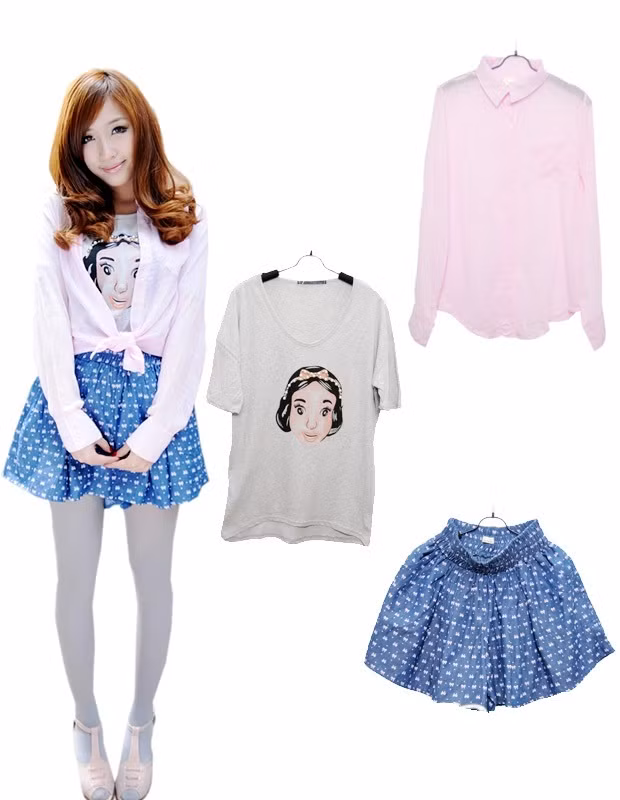 Bộ 8: Đáng yêu với sơ mi buộc vạt. Style này hợp với khung cảnh giao lưu, tụ tập cà phê với bạn bè.