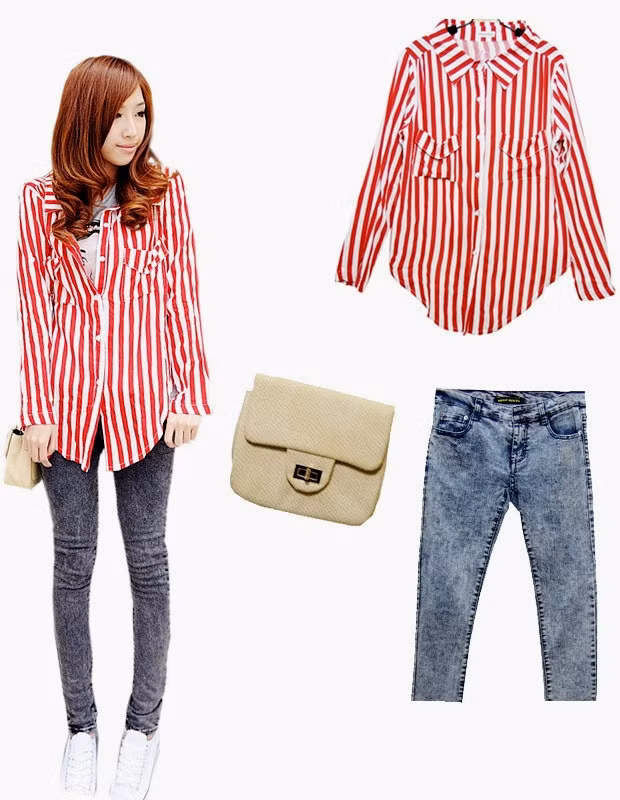Bộ 3: Bụi bặm với sơ mi kẻ sọc. Dù là kết hợp với quần jeans hay sooc bò cũng đều hợp cả. Đừng quên sắm cho mình đôi giày bệt tiện dụng nữa nhé