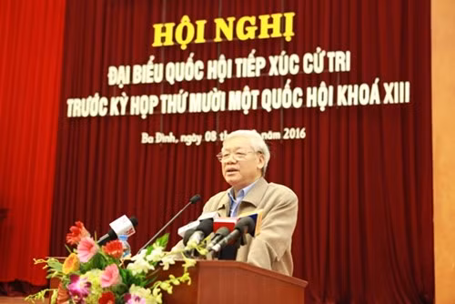 Tổng Bí thư Nguyễn Phú Trọng nhấn mạnh yêu cầu chọn người có tâm, đức, tài để phục vụ nhân dân. ảnh: Duy Tiến.