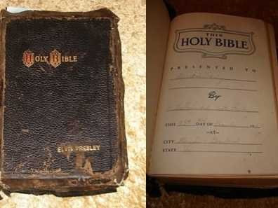 8. Cuốn kinh thánh của Elvis: Cuốn kinh thánh của ông vua nhac Rock and Roll Elvis được bán với giá 94.400 USD. Cuốn kinh thánh dày tới 1.600 trang nằm trong bộ sưu tập của người hâm mộ Elvis. Cuốn kinh thánh là quà tặng của người thân cho ông. Và Elvis đã sử dụng đến tận cuối đời.