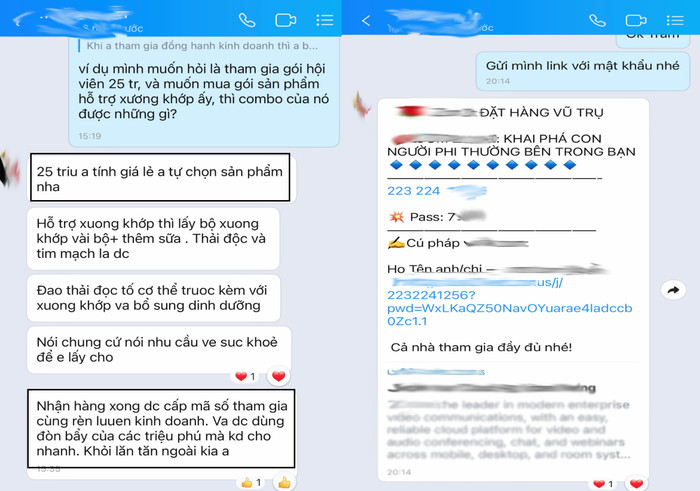 Nội dung đoạn tin nhắn với "trưởng nhóm" cho thấy sau khi mua bộ sản phẩm trị giá 25 triệu đồng, sinh viên sẽ được cấp mã số tham gia nhóm rèn luyện kinh doanh. Vị "trưởng nhóm" cũng không hề đề cập đến chương trình đào tạo cơ bản nhưng sinh viên vẫn được cho đường link lớp học. Ảnh: Sinh viên cung cấp herbarlife 6.jpg