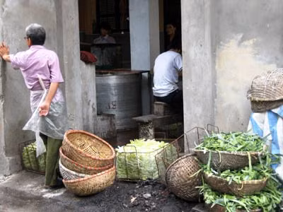 Khung cảnh ngổn ngang phía ngoài nơi sản xuất bánh.