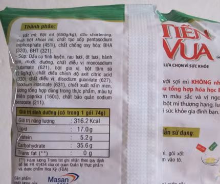 Hàm lượng Transfat được ghi rõ 0g trên bao bì