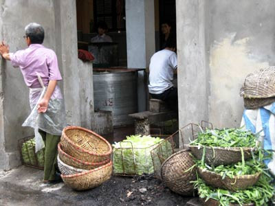 Khung cảnh ngổn ngang phía ngoài nơi sản xuất bánh.