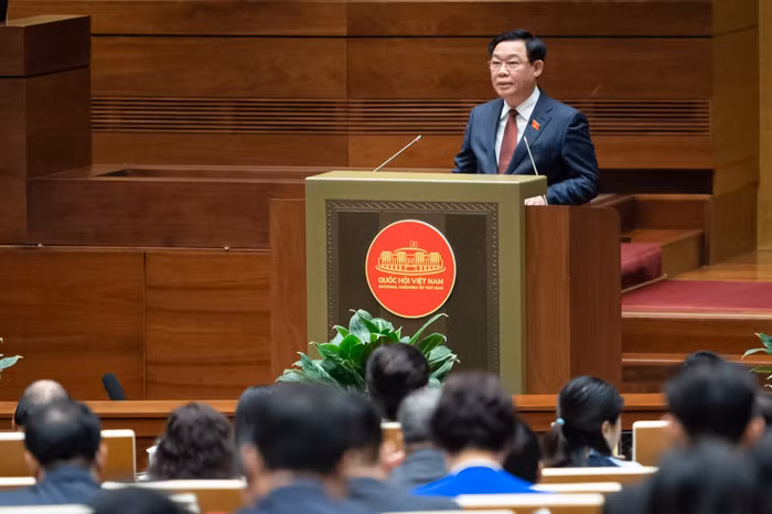 Chủ tịch Quốc hội Vương Đình Huệ phát biểu khai mạc Kỳ họp thứ 6, Quốc hội khóa XV. Ảnh: quochoi.vn.
