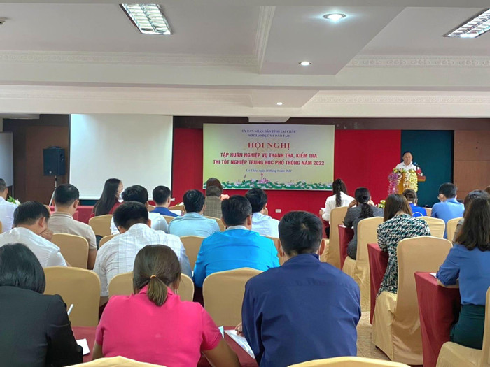 Sở Giáo dục và Đào tạo Lai Châu tập huấn nghiệp vụ công tác thanh tra, kiểm tra Kỳ thi tốt nghiệp trung học phổ thông năm 2022. (Ảnh: laichau.edu.vn).