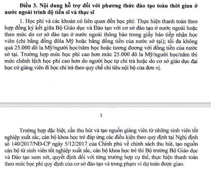 Theo Thông tư 30/2022/TT-BTC ngày 03/6/2022 của bộ Tài chính, người được cử tham gia đào tạo trình độ thạc sĩ, tiến sĩ có thể được hỗ trợ học phí lên đến 25.000 USD/năm.