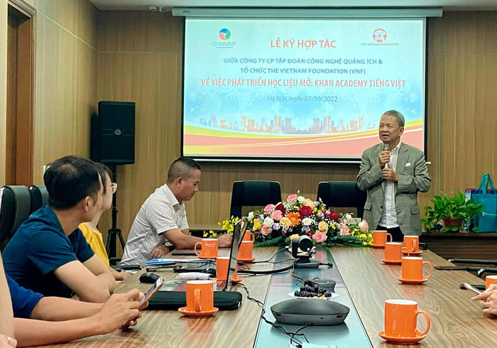 Chủ tịch Tổ chức The Vietnam Foundation (VNF) Phạm Đức Trung Kiên chia sẻ tại Lễ ký kết