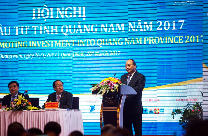 Thủ tướng Nguyễn Xuân Phúc kêu gọi các nhà đầu tư vào Quảng Nam. Ảnh: TT