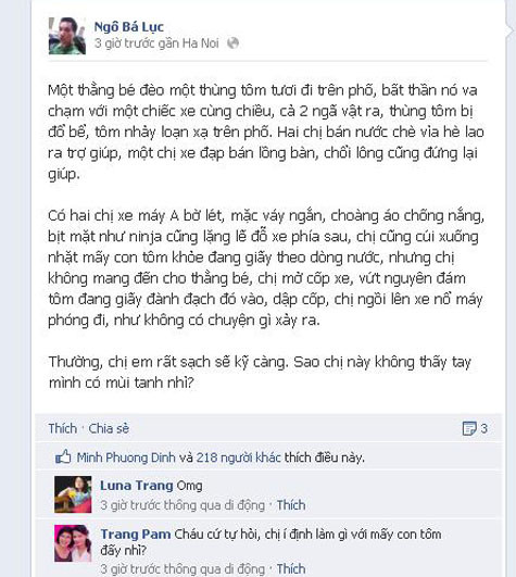 Rất nhiều cư dân mạng bày tỏ sự phẫn nộ, bức xúc trước hành động thản nhiên nhặt tôm của người phụ nữ trong câu chuyện trên facebook của thành viên Ngô Bá Lục