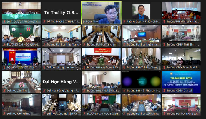 Toạ đàm "Xây dựng Đề án vị trí việc làm và xây dựng thang bảng lương mới từ 01/7/2024 tại các cơ sở giáo dục đại học" tổ chức bằng hình thức trực tuyến. (Ảnh chụp màn hình) e384f522b2bc12e24bad.jpg