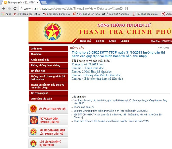 Thông tư số 08/2013/TT-TTCP ban hành ngày 31/10/2013 của Thanh tra Chính phủ (Ảnh chụp màn hình) Thông tư số 08/2013/TT-TTCP ban hành ngày 31/10/2013 của Thanh tra Chính phủ (Ảnh chụp màn hình)