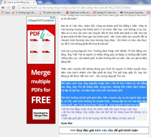 Kết luận của Phó bí thư Thành ủy Đà Nẵng Nguyễn Xuân Anh, (Ảnh chụp màn hình ngày 20/7/2015) Kết luận của Phó bí thư Thành ủy Đà Nẵng Nguyễn Xuân Anh, (Ảnh chụp màn hình ngày 20/7/2015)