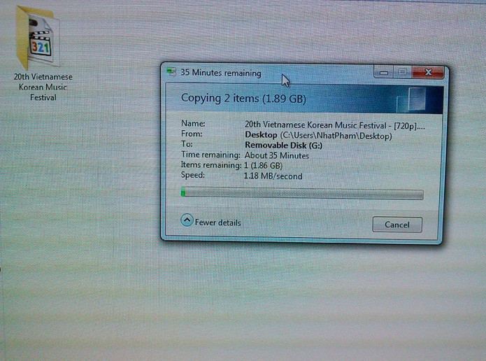 Chủ nhân của thiết bị này đã kiểm tra tốc độc copy dữ liệu. Tốc độ chỉ đạt 1.18MB/s, khá chậm Chủ nhân của thiết bị này đã kiểm tra tốc độc copy dữ liệu. Tốc độ chỉ đạt 1.18MB/s, khá chậm