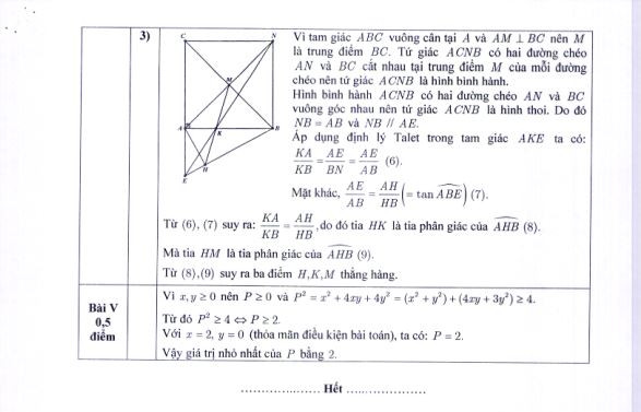 Đáp án chính thức môn Toán ở kỳ thi tuyển sinh vào lớp 10 Hà Nội. Nguồn: ảnh chụp màn hình