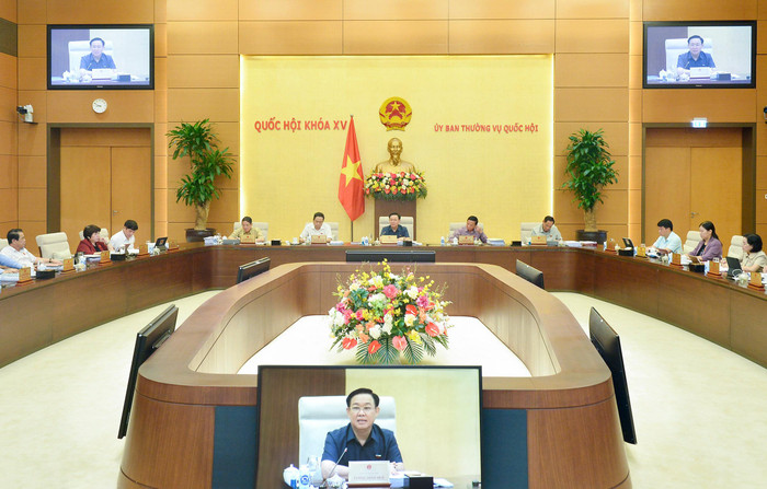 Chủ tịch Quốc hội Vương Đình Huệ phát biểu tại phiên họp. Ảnh: Cổng thông tin điện tử Quốc hội