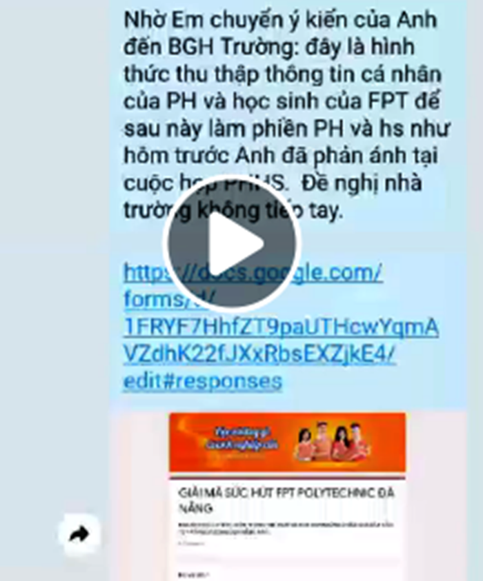 Phụ huynh phản ứng vì nhiều thông tin cá nhân sẽ bị lộ khi điền vào đường link mang tính chất quảng bá của các trường đại học, cao đẳng. (Ảnh phụ huynh phản ánh trên Cổng góp ý Đà Nẵng). Phụ huynh phản ứng vì nhiều thông tin cá nhân sẽ bị lộ khi điền vào đường link mang tính chất quảng bá của các trường đại học, cao đẳng. (Ảnh phụ huynh phản ánh trên Cổng góp ý Đà Nẵng).