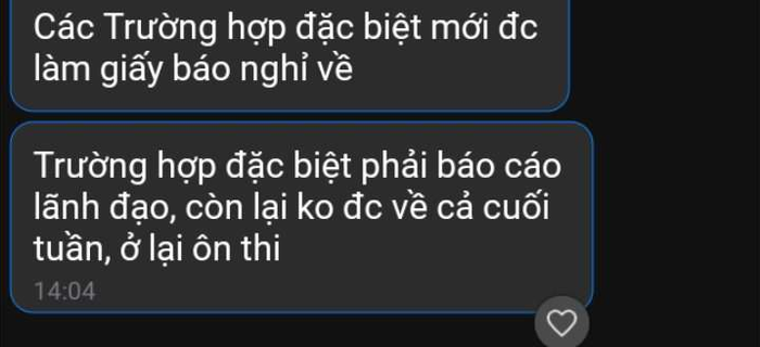 Thông báo trên group chat của trường được chụp lại. Ảnh: Bạn đọc cung cấp GDVN_tn yêu cầu.png