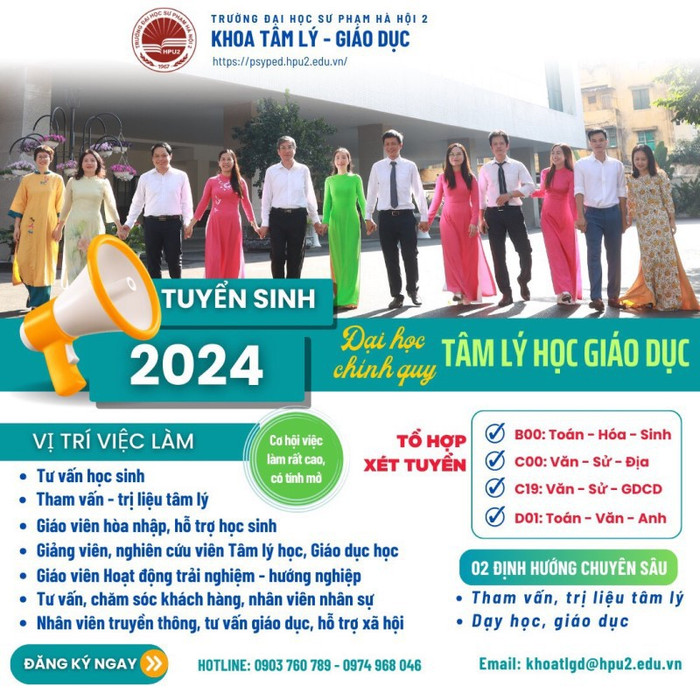 Sau thời điểm thành lập, Khoa Tâm lý - Giáo dục, Trường Đại học Sư phạm Hà Nội 2 đã có thông báo tuyển 98 chỉ tiêu Cử nhân Tâm lý Giáo dục năm 2024. Ảnh: hpu2.edu.vn tl5.jpg
