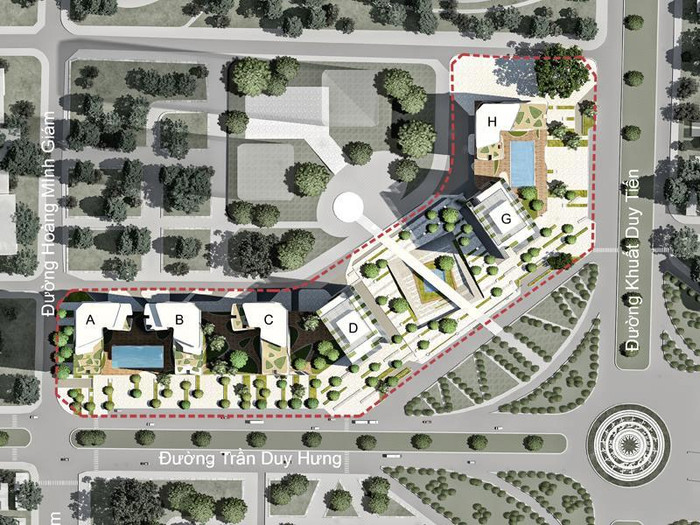 StarCity Centre nằm ở vị trí đắc địa với 3 mặt tiền trên đường Khuất Duy Tiến, Trần Duy Hưng và Hoàng Minh Giám.