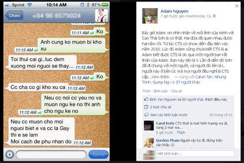 Tin nhắn của Cao Thái Sơn và Adam Nguyên.