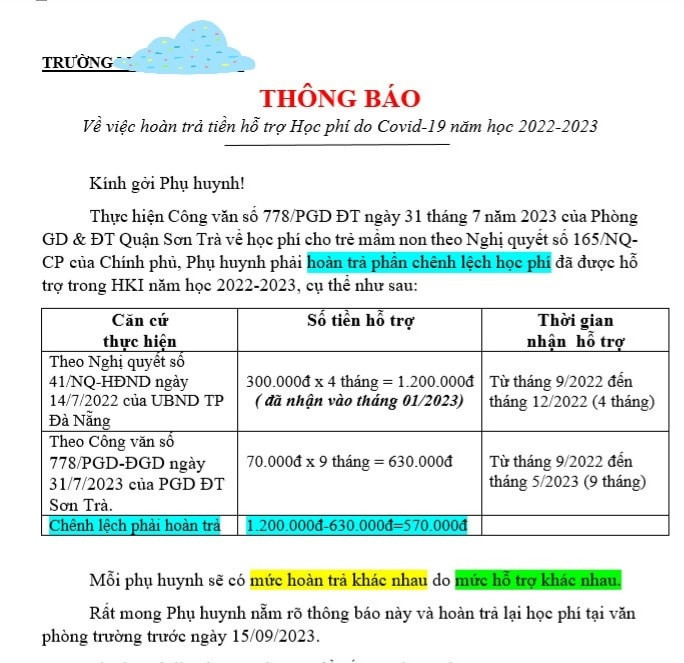 Thông tin thu hồi học phí khiến phụ huynh trên các diễn đàn hoang mang. Thông tin thu hồi học phí khiến phụ huynh trên các diễn đàn hoang mang.
