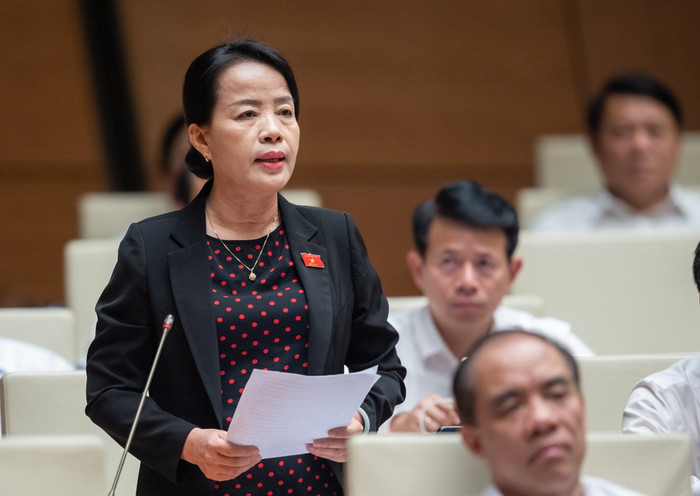 Đại biểu Quốc hội Nguyễn Thị Kim Thúy (đoàn Đà Nẵng) nêu vấn đề về giá sách giáo khoa. Ảnh: quochoi.vn.