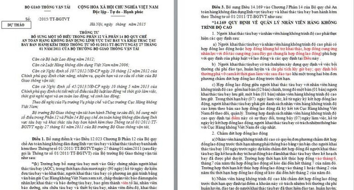 Dự thảo Thông tư Bổ sung một số điều của Bộ quy chế An toàn hàng không dân dụng lĩnh vực tàu bay và khai thác tàu bay được Bộ Giao thông vận tải công khai mời góp ý kiến (ảnh chụp màn hình)