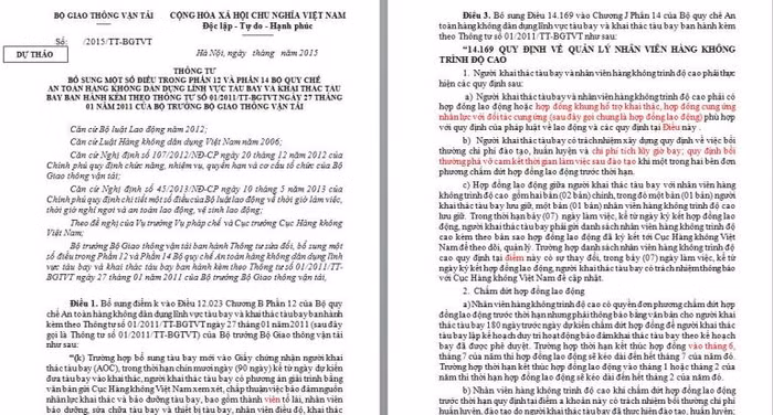 Dự thảo Thông tư Bổ sung một số điều của Bộ quy chế An toàn hàng không dân dụng lĩnh vực tàu bay và khai thác tàu bay được Bộ Giao thông vận tải công khai mời góp ý kiến (ảnh chụp màn hình)