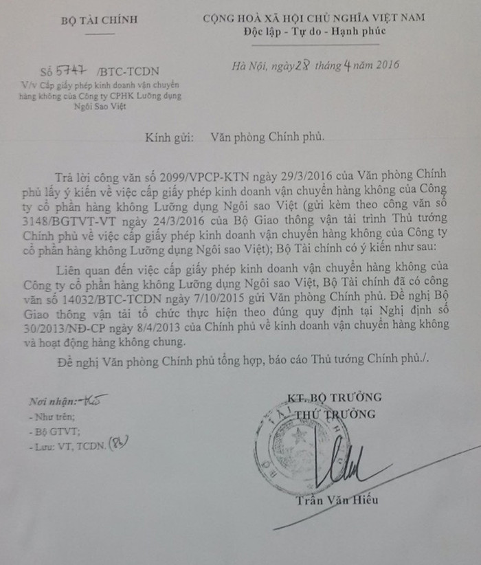 Văn bản số 5747 gửi Văn phòng Chính phủ của Bộ Tài chính Văn bản số 5747 gửi Văn phòng Chính phủ của Bộ Tài chính