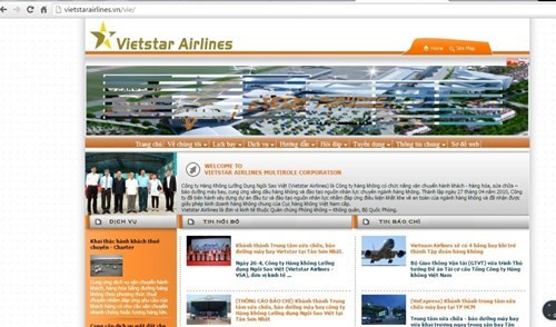 Website của Vietstar Airlines trước đây từng đăng tải thông tin giới thiệu là đơn vị kinh tế của Quân chủng Phòng không - Không quân/ ảnh chụp màn hình. Website của Vietstar Airlines trước đây từng đăng tải thông tin giới thiệu là đơn vị kinh tế của Quân chủng Phòng không - Không quân/ ảnh chụp màn hình.