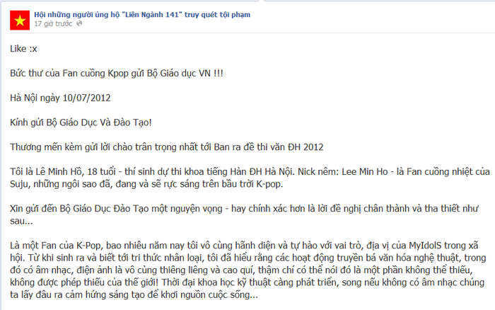 Bức thư gửi Bộ Giáo dục và Đào tạo của fan cuồng Kpop khiến dư luận cực kỳ phẫn nộ Bức thư gửi Bộ Giáo dục và Đào tạo của fan cuồng Kpop khiến dư luận cực kỳ phẫn nộ