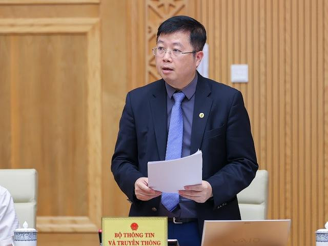 Thứ trưởng Bộ Thông tin và Truyền thông Nguyễn Thanh Lâm báo cáo tại Hội nghị - Ảnh: VGP/Nhật Bắc Thứ trưởng Bộ Thông tin và Truyền thông Nguyễn Thanh Lâm báo cáo tại Hội nghị - Ảnh: VGP/Nhật Bắc