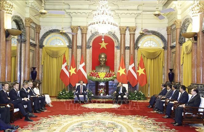 Chủ tịch nước Nguyễn Xuân Phúc tiếp Thái tử kế vị Đan Mạch Frederik và Công nương Phu nhân Mary Elizabeth. Ảnh: Thống Nhất/TTXVN