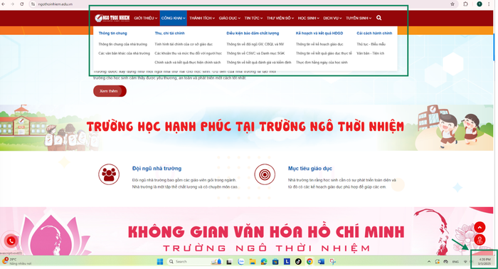 Phần thông tin công khai trên website Trường Ngô Thời nhiệm chỉ có mục “Công khai”, tại đây, phóng viên chỉ tìm thấy các thông tin của cơ sở Thành phố Hồ Chí Minh. Ảnh chụp màn hình vào ngày 3/3/2025. Phần thông tin công khai trên website Trường Ngô Thời nhiệm chỉ có mục “Công khai”, tại đây, phóng viên chỉ tìm thấy các thông tin của cơ sở Thành phố Hồ Chí Minh. Ảnh chụp màn hình vào ngày 3/3/2025.
