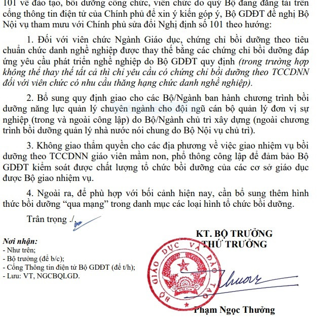 Đề nghị của Bộ Giáo dục và Đào tạo (ảnh chụp tư liệu) Đề nghị của Bộ Giáo dục và Đào tạo (ảnh chụp tư liệu)